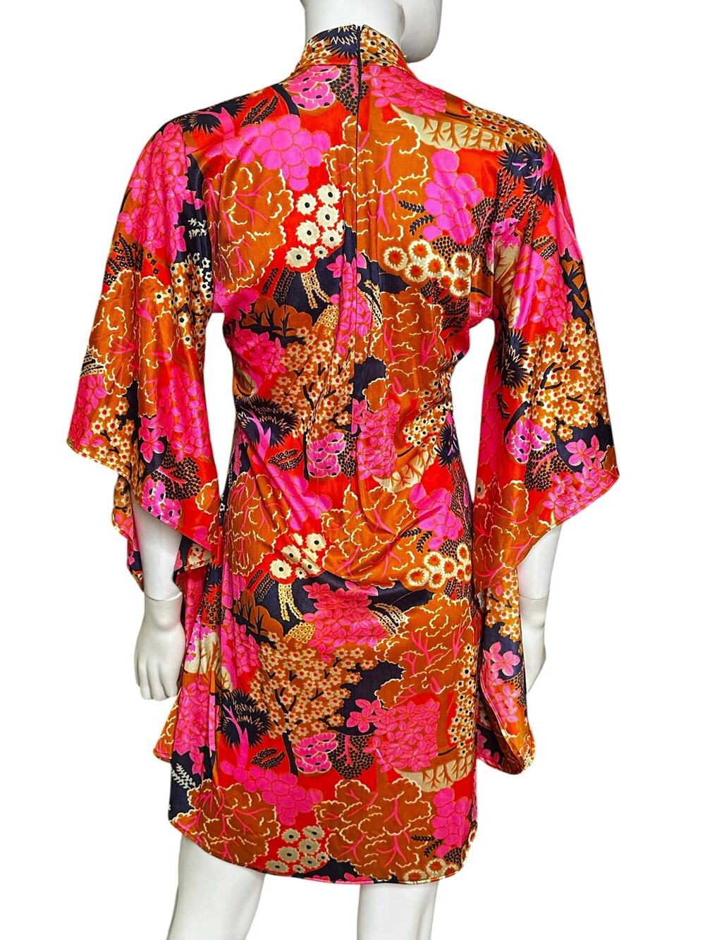 Custom 70s Vintage Mini Caftan Dress Psychedelic Floral Mod Circle Sleeve Kaftan